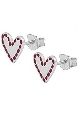 terrific teensy pink enamel heart infant baby silver earrings